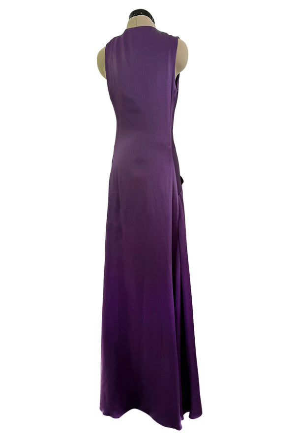 Minimalist Spring 2008 Alexander McQueen Purple Bias Cut Silk Dress w Front Plunge & Knot Detailing