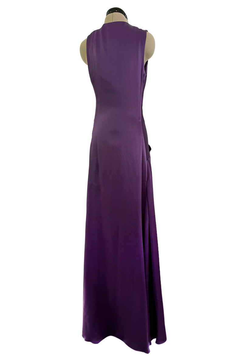 Minimalist Spring 2008 Alexander McQueen Purple Bias Cut Silk Dress w Front Plunge & Knot Detailing