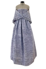 Elegant Late 1950s Sybil Connolly Couture Pale Lavender Pleated Linen Strapless Dress w Shawl
