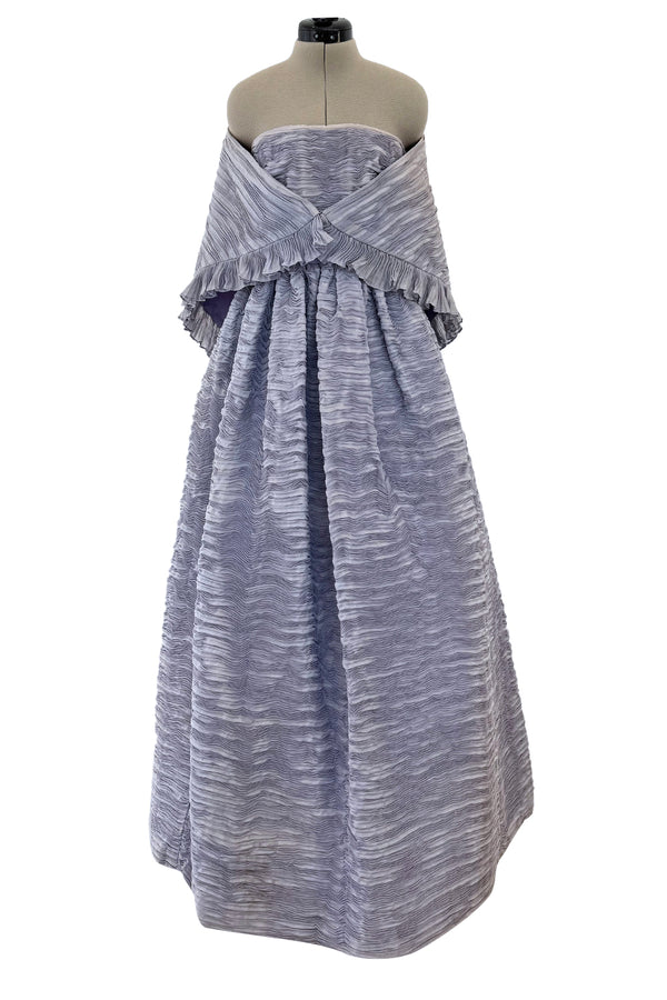 Elegant Late 1950s Sybil Connolly Couture Pale Lavender Pleated Linen Strapless Dress w Shawl