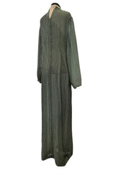 Prettiest Fall 1981 John Anthony Couture Moss Green Silk Chiffon Dress w Hand Beaded Detailing