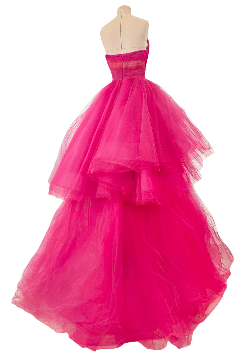 monique lhuillier pink dress Spring 2019 Monique Lhuillier Runway Strapless Bright Pink Net Tulle D – Shrimpton Couture