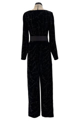 Exquisite Fall 2019 Giorgio Armani Runway Look 80 Velvet &Silk Ribbon Jumpsuit w Black Jet Beads