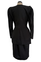 Fabulous Spring 1985 Emanuel Ungaro Haute Couture Runway Black Stripe Jacket & Skirt Set