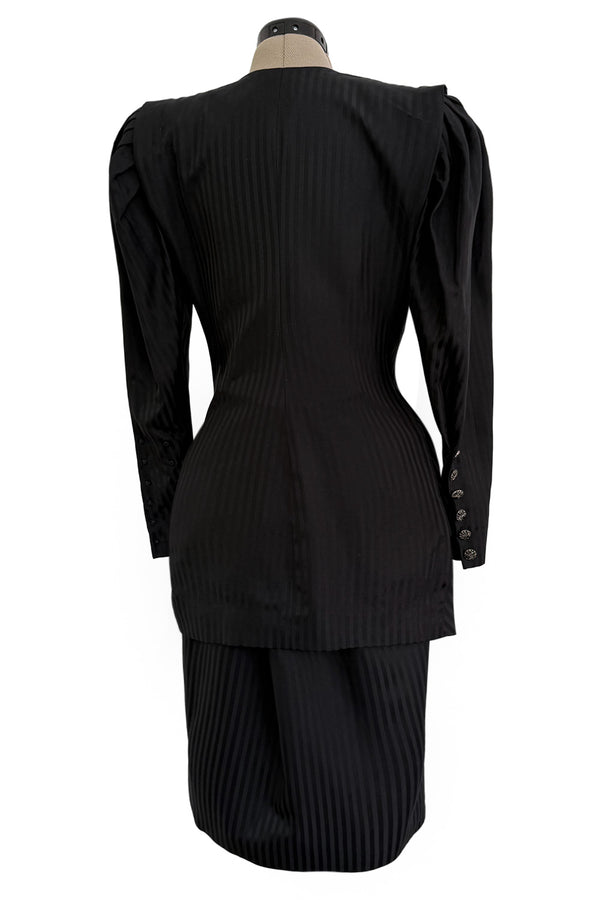 Fabulous Spring 1985 Emanuel Ungaro Haute Couture Runway Black Stripe Jacket & Skirt Set