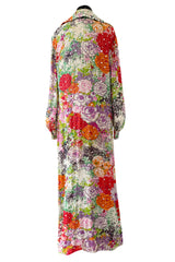 Beautiful Spring 1974 Pauline Trigere Runway Floral Print Dress w Rhinestone Detailing