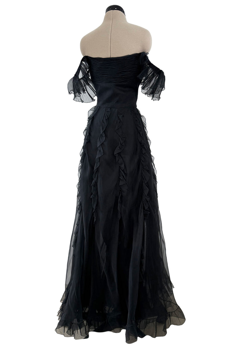 Spring 2004 Valentino by the Original Mr. Valentino Black Pleated Bodice & Ruffle Skirt Dress