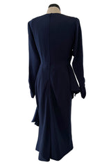 Elegant Spring 1989 Nina Ricci by Gerard Pipart Haute Couture Runway Deep Blue Silk Dress