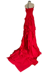 Fall 2001 Jean Louis Scherrer Haute Couture Original Runway Look 7 Sample Strapless Red Layered Panel Dress