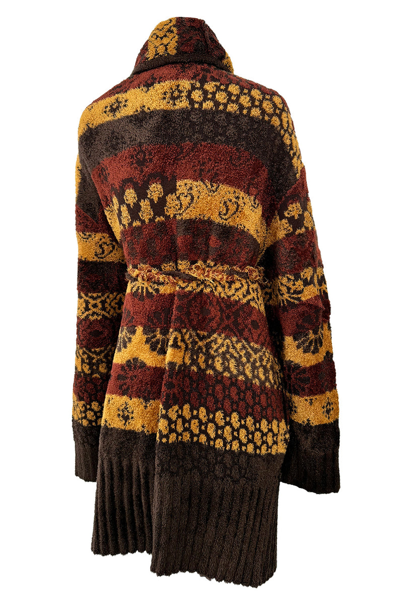 Fall 1994 Christian Lacroix Runway Knit Printed Striped Slouchy Cardigan w Original Belt
