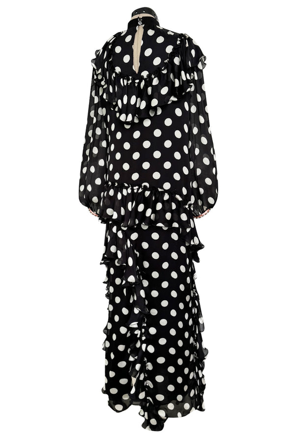 Prettiest Resort 2017 Gucci by Alessandro Michele Black & White Polka Dot Silk Chiffon Dress