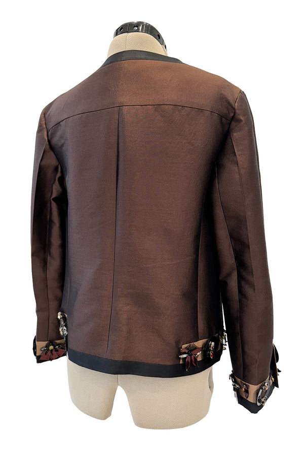 Spring 2005 Prada Runway & Ad Canmpaign Brown Silk Jacket w Extensive Beading & Embellishments