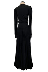 Incredibly Rare 1970s Holly’s Harp Bias Cut Black Jersey Dress w Crossed over Plunging Front