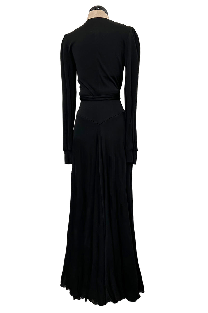 Incredibly Rare 1970s Holly’s Harp Bias Cut Black Jersey Dress w Crossed over Plunging Front