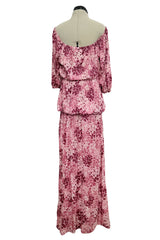 Gorgeous Spring 1976 Yves Saint Laurent Runway Pink Floral Silk Jersey Off Shoulder Dress