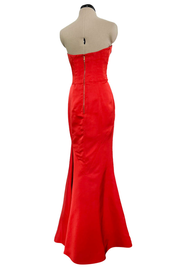 Pre-Fall 2013 Alexander McQueen by Sarah Burton Coral Red Silk Strapless Dress w Tulle Detailing