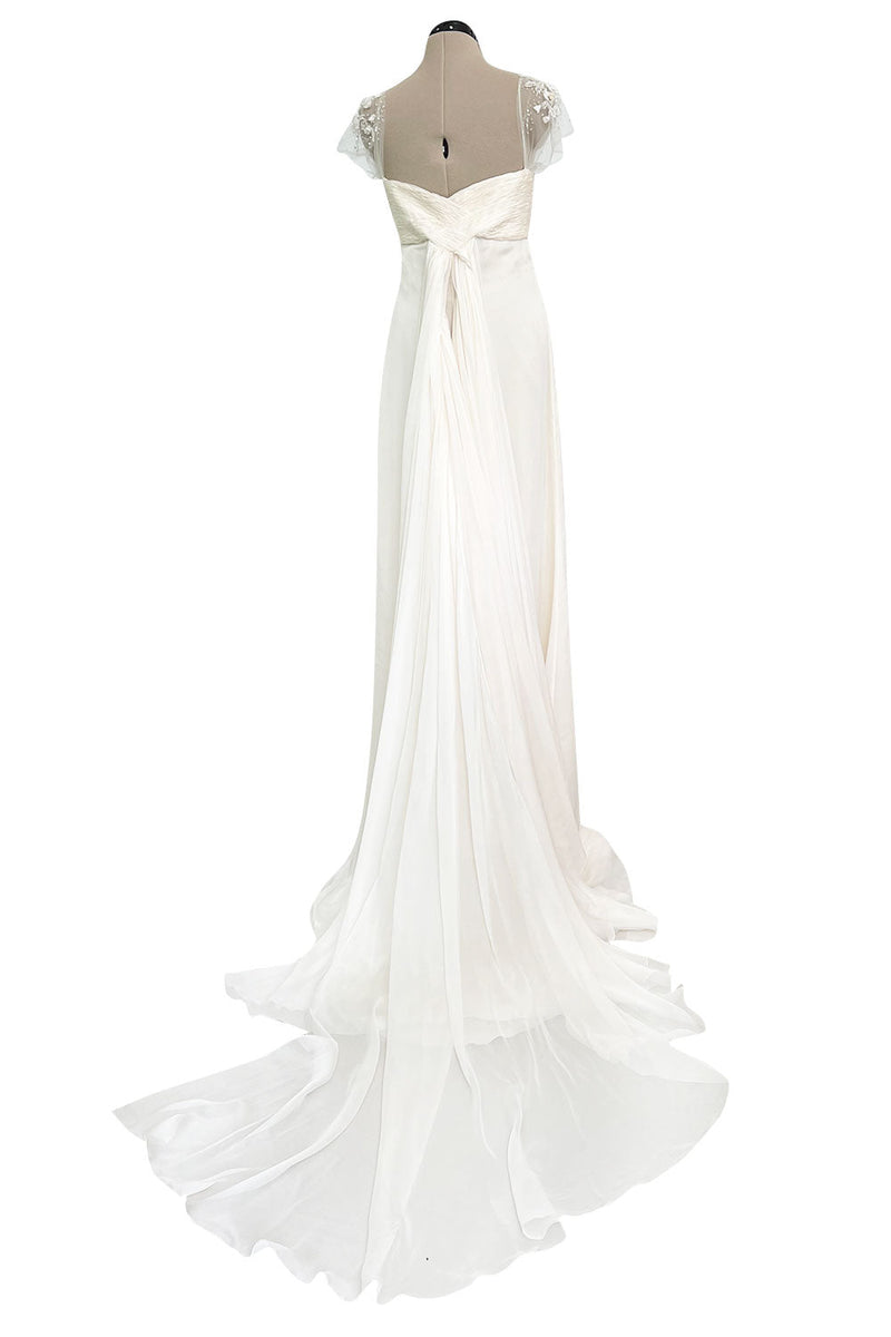 Wedding Dress White Valentino Gown Vintage Valentino White Silk Wedding Dress W Elaborate Trains, Pleating Extensive Beading Detail Wedding Dress White Valentino Gown Vintage Valentino White Silk Wedding Dress W Elaborate Trains, Pleating Extensive Beading Detail