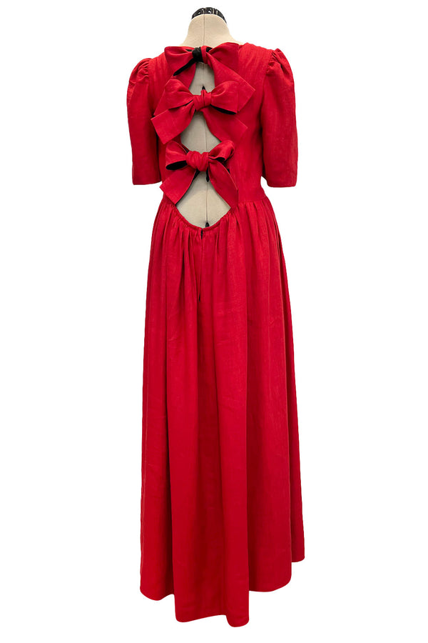 Numbered Spring 1984 Lanvin by Jules-Francois Crahay Runway Red Lined Dress w Open Bow Back