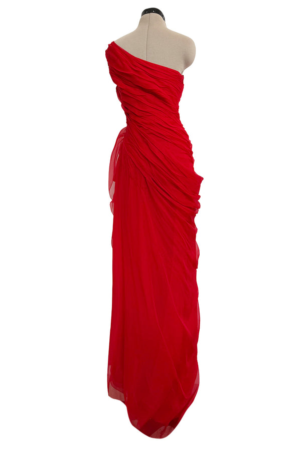 Prettiest Spring 2009 Valentino by Alessandra Facchinetti Look 31 Red Silk Chiffon One Shoulder Dress