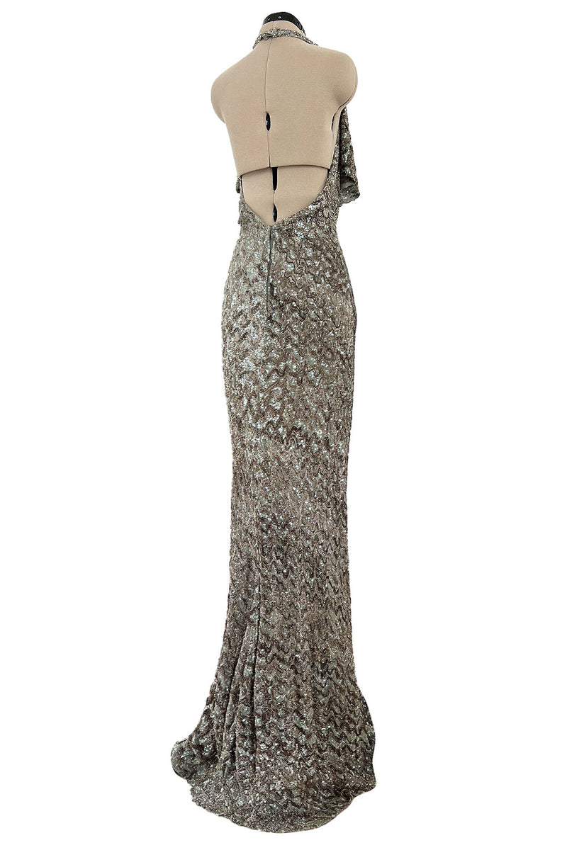 Incredible 2005 John Anthony Couture Runway Sample Heavily Beaded & Sequined PlungeDress