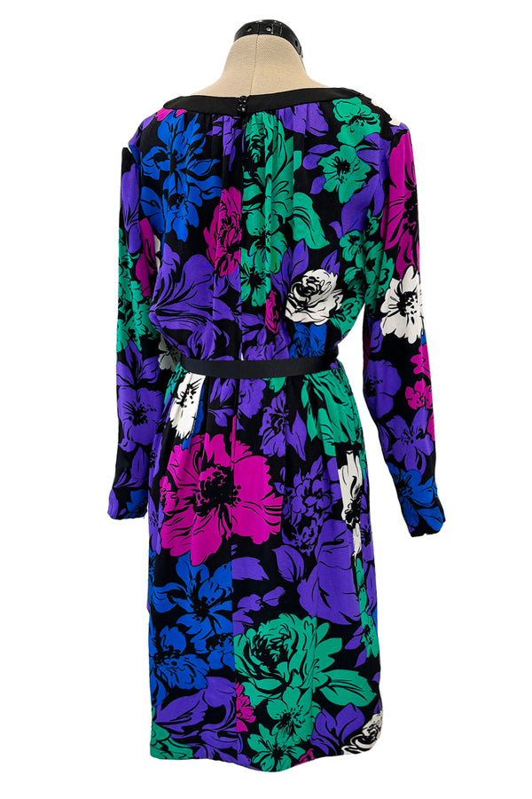 Well Documented Spring 1983 Yves Saint Laurent Haute Couture Runway Look 53 Silk Floral Dress