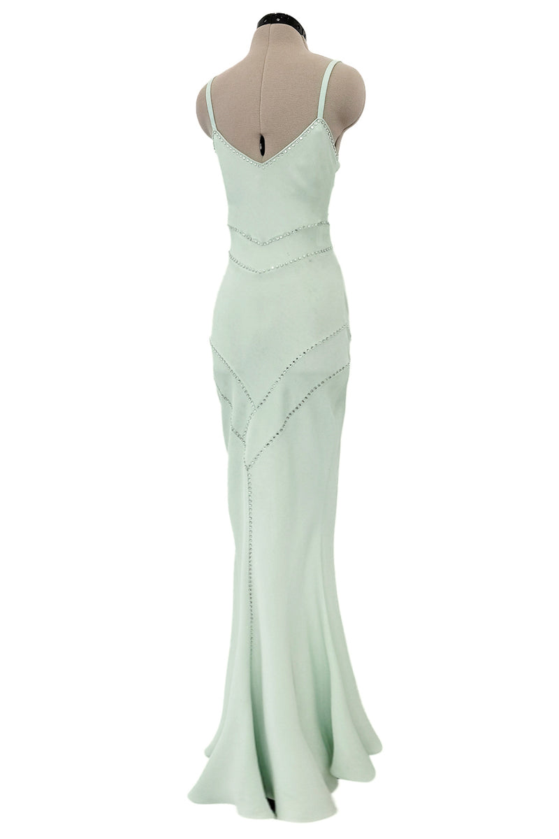 Fabulous Spring 2004 John Galliano Pale Mint Green Bias Cut Slip Dress w Rhinestone Detailing