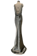 Fall 2007 Alexander McQueen Muted Metallic Silk Bias Cut Dress w Back Drape
