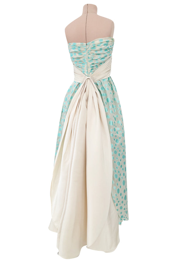 Dreamy Late 1960s Andre Laug Roma Alta Moda Couture Pale Turquoise Applied Dot Strapless Dress