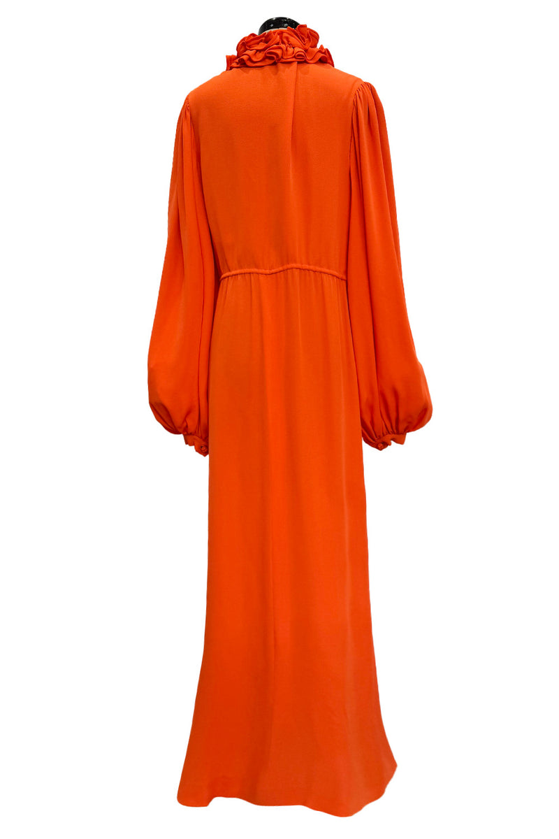orange balloon sleeve dress Orange Balloon Sleeve Waist Embroidery Detail Evening Dress