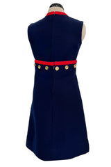 Museum Held Spring 1968 Norman Norell Unlabeled Couture Blue Button & Anchor Sailor Dress