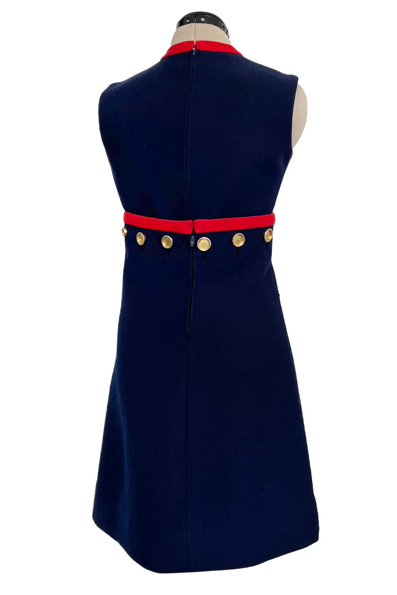 Museum Held Spring 1968 Norman Norell Unlabeled Couture Blue Button & Shrimpton Couture Museum Held Spring 1968 Norman Norell Unlabeled Couture Blue Button & Shrimpton Couture