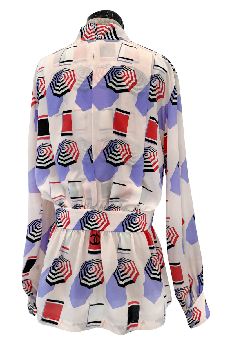 Spring 2019 Chanel by Karl Lagerfeld Runway Look 34 Blush Pink Silk Top w Parasol Print