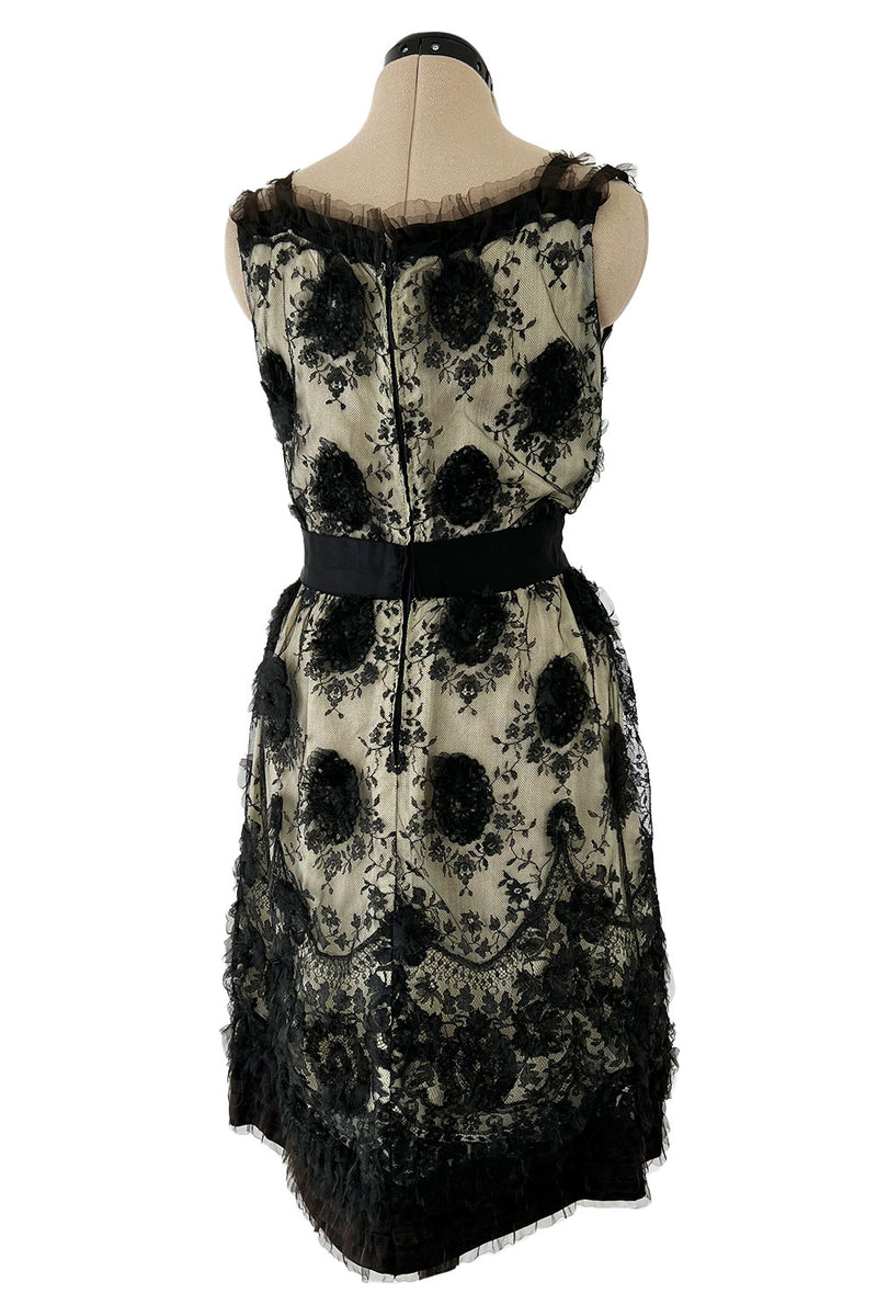 Stunning Late 1950s M. L. Paris Creations Demi-Couture Fine French Lace & Silk Dress