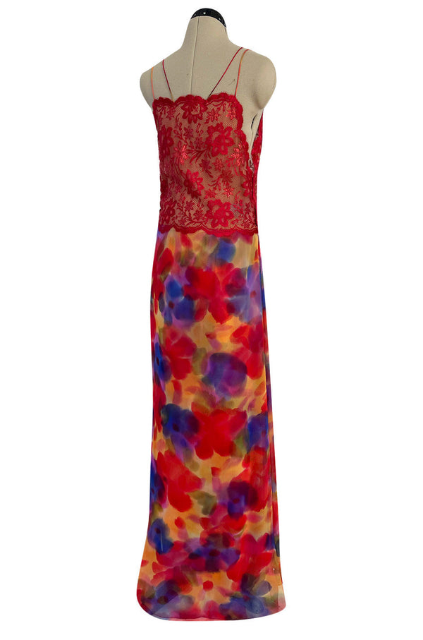 1970s Galanos Couture Silk Chiffon Pant & Over Dress Set w Metallic Lace Detailing