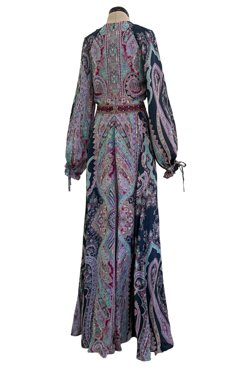 Prettiest Pre-Fall 2016 Etro by Veronica Etro Printed Silk Chiffon Dress w Embroidered & Beaded Detailing