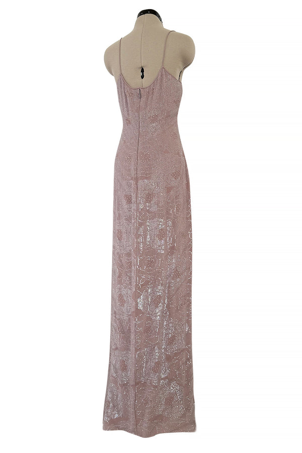 Exceptional Spring 1999 Giorgio Armani Runway Palest Ballet Nude Pink Floral Sequin Dress