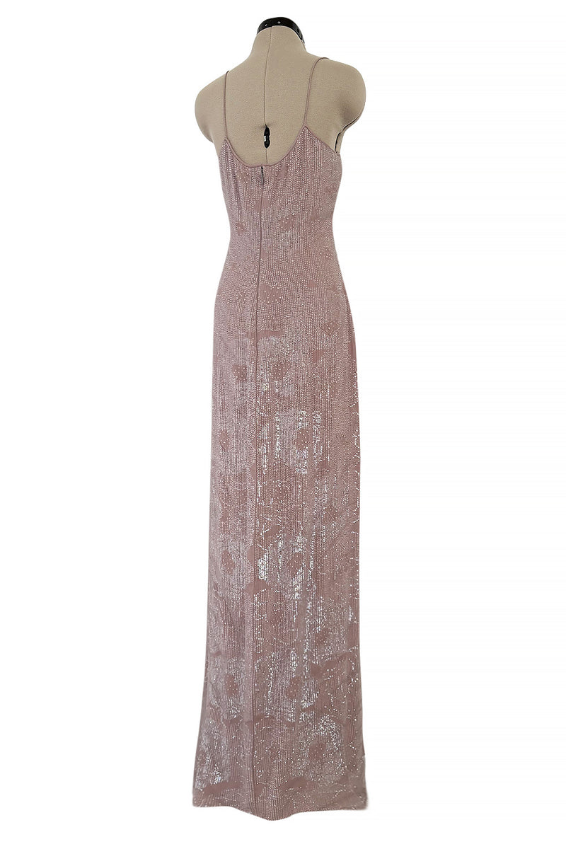Exceptional Spring 1999 Giorgio Armani Runway Palest Ballet Nude Pink Floral Sequin Dress