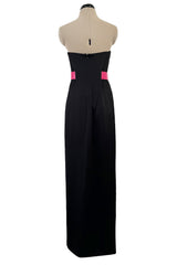 Fabulous 2008 Alexander McQueen Strapless Black Silk Dress w Vibrant Pink Patent Leather Belt