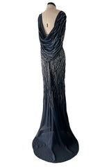 Spring 2006 Christian Dior by John Galliano Blue Bias Cut Silk Chiffon Dress w Silver Sequins & Beads