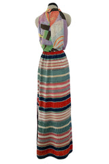 Exceptional Spring 2000 Giorgio Armani Runway Hand Beaded Silk Skirt & Silk Chiffon Top Set