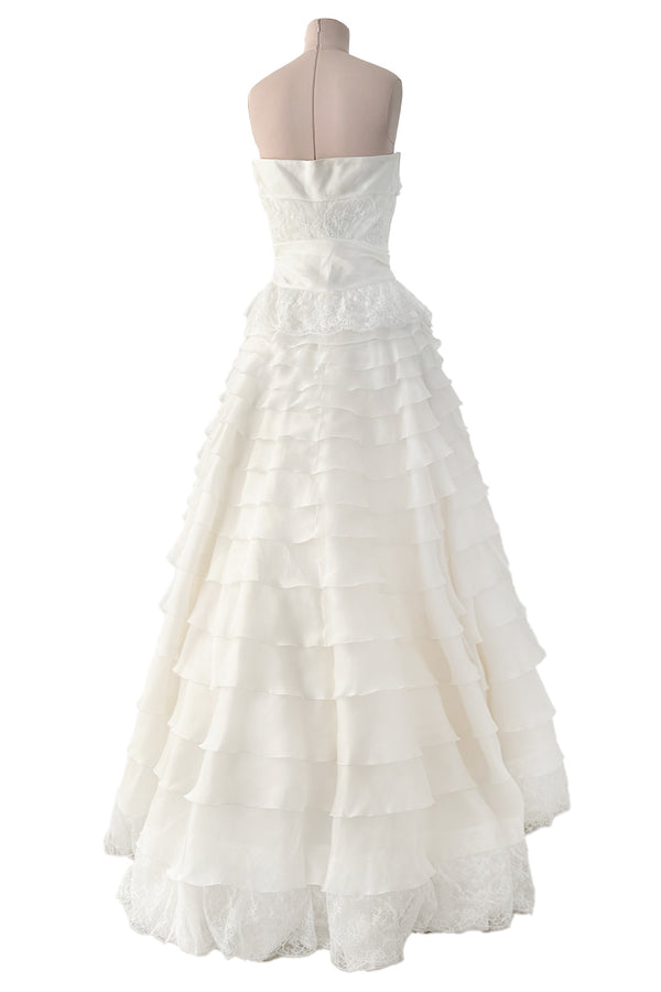 Dreamiest Spring 2008 Valentino Ivory Silk Organza Strapless Wedding Dress w Beaded Lace & Ruffle Skirt