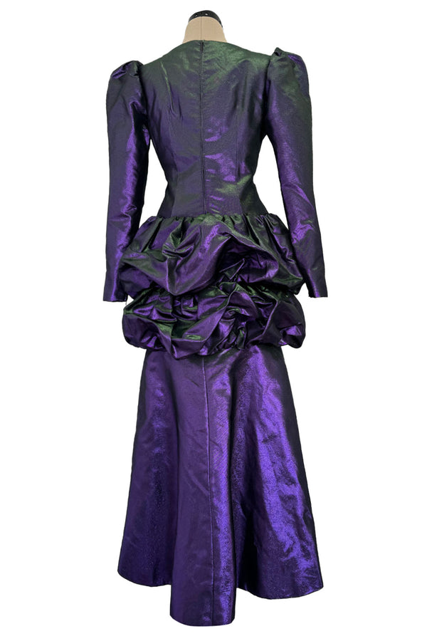 Fall 1987 Ady Couture Lausanne for Givenchy Iridescent Purple Metallic Dress w Velvet Bow