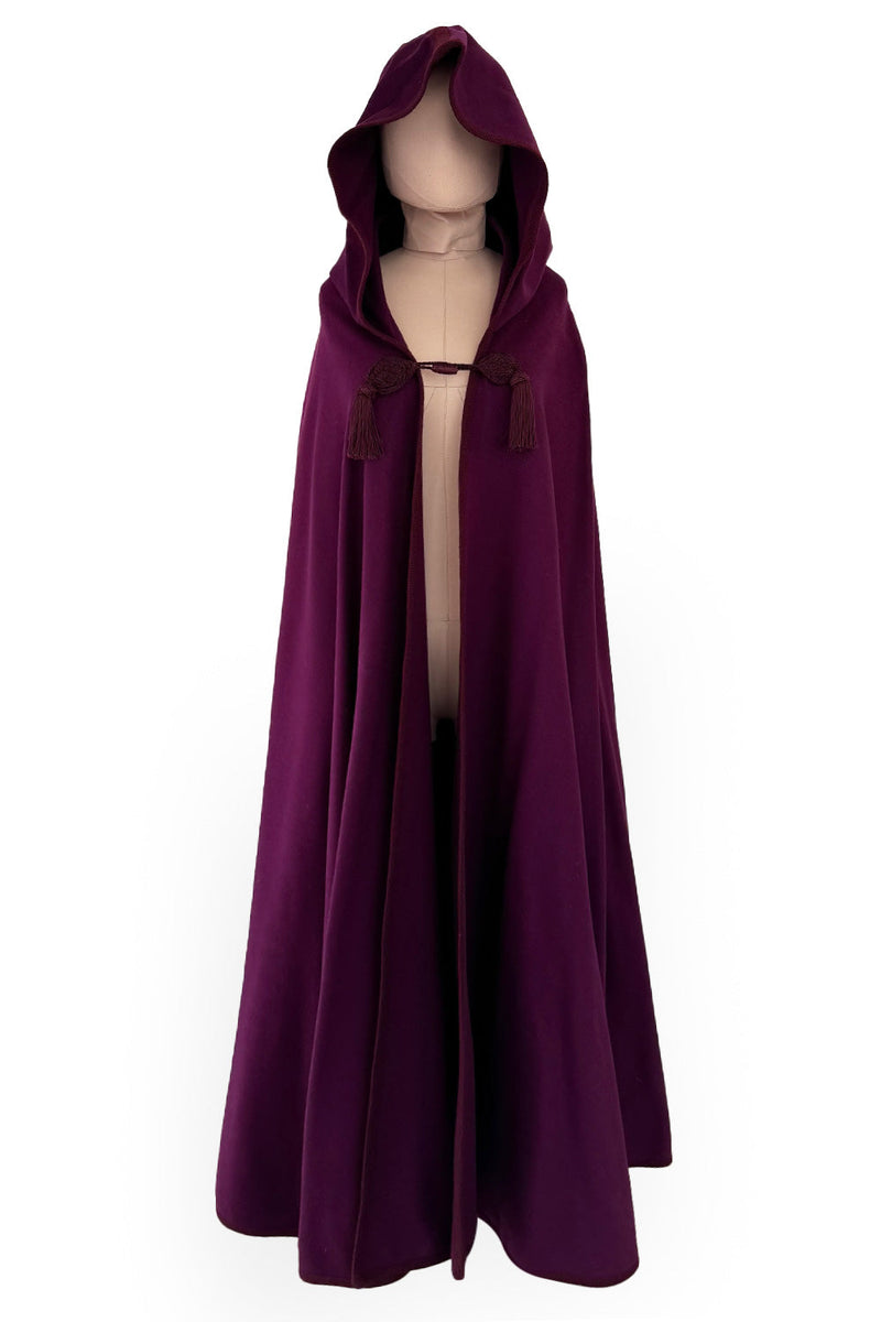 Iconic Fall 1976 Yves Saint Laurent Deep Purple Hooded Cape w Braided Edges & Tassel Details