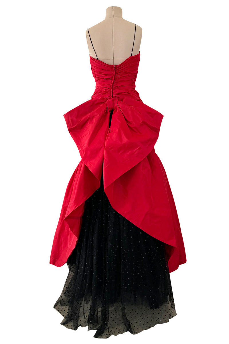 Late 1980s Bellville Sassoon Strapless Red Silk Dress w Full Skirt & B Shrimpton Couture Late 1980s Bellville Sassoon Strapless Red Silk Dress w Full Skirt & B Shrimpton Couture