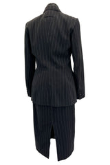 1990s Jean Paul Gaultier Pin Striped Mens Suiting Fabric Jacket & Skirt Set Suit