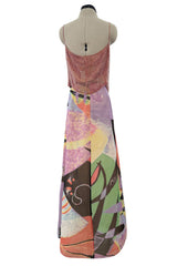 Prettiest Spring 2000 Giorgio Armani Runway Dusty Pink Beaded Halter Top & Silk Chiffon Skirt Set