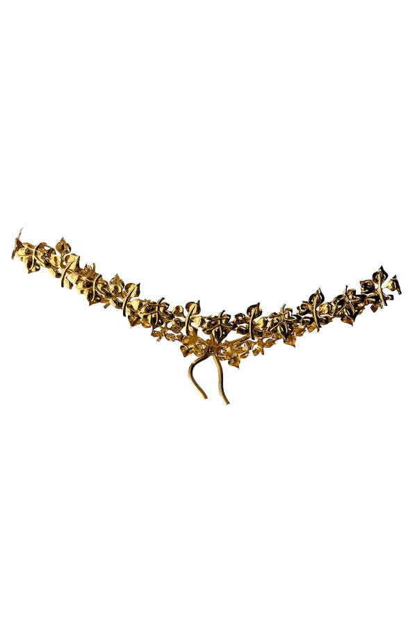 Prettiest Vintage Lanvin Gold Toned Metal Hook Clasp Belt w Attached Leafs & a Bow Front