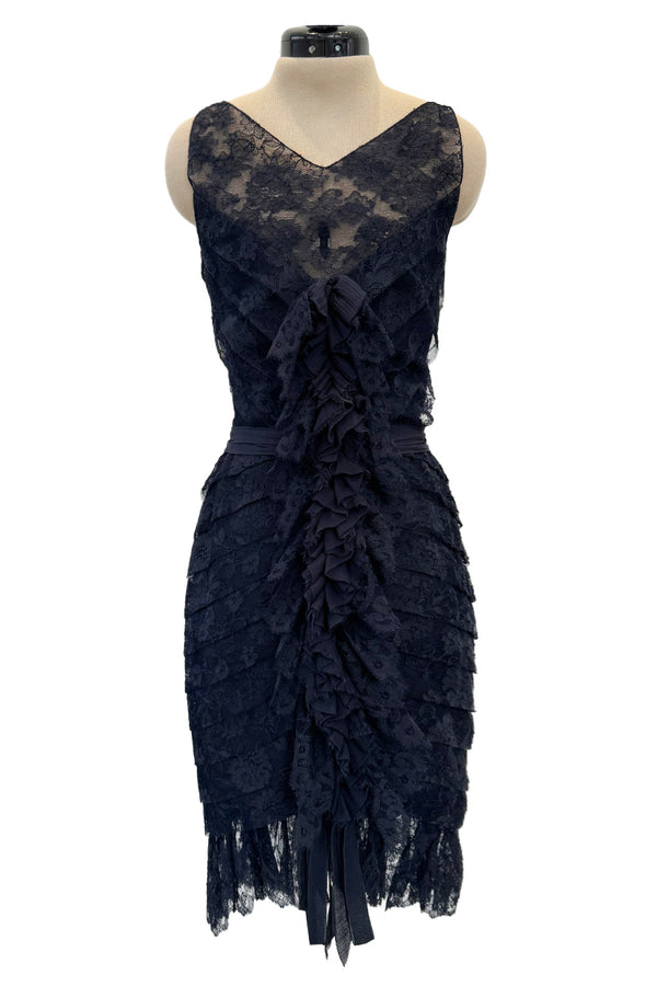 Extraordinary Fall 2008 Chanel by Karl Lagerfeld Blue Lace & Chiffon Dress & Cape Set