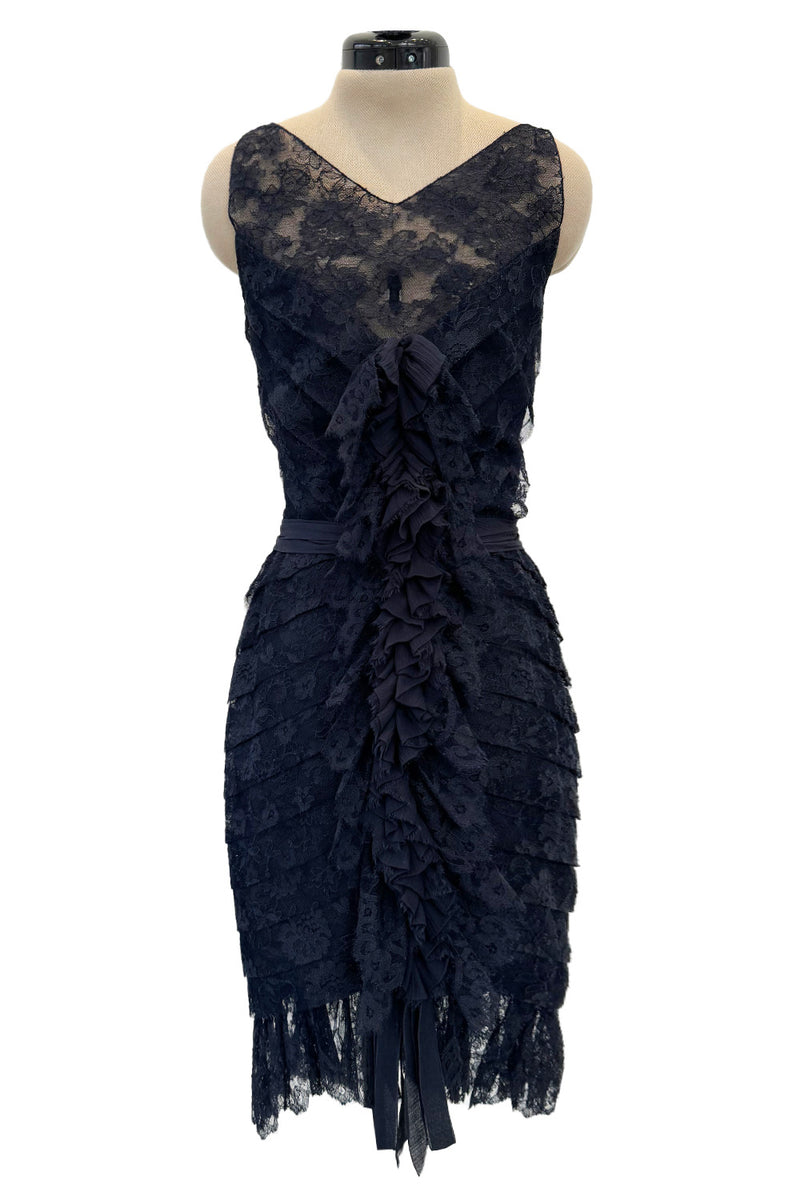 Extraordinary Fall 2008 Chanel by Karl Lagerfeld Blue Lace & Chiffon Dress & Cape Set