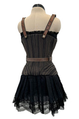 Exceptional Fall 2002 Alexander McQueen Runway Look 44 Corset Mini Dress w Leather Details